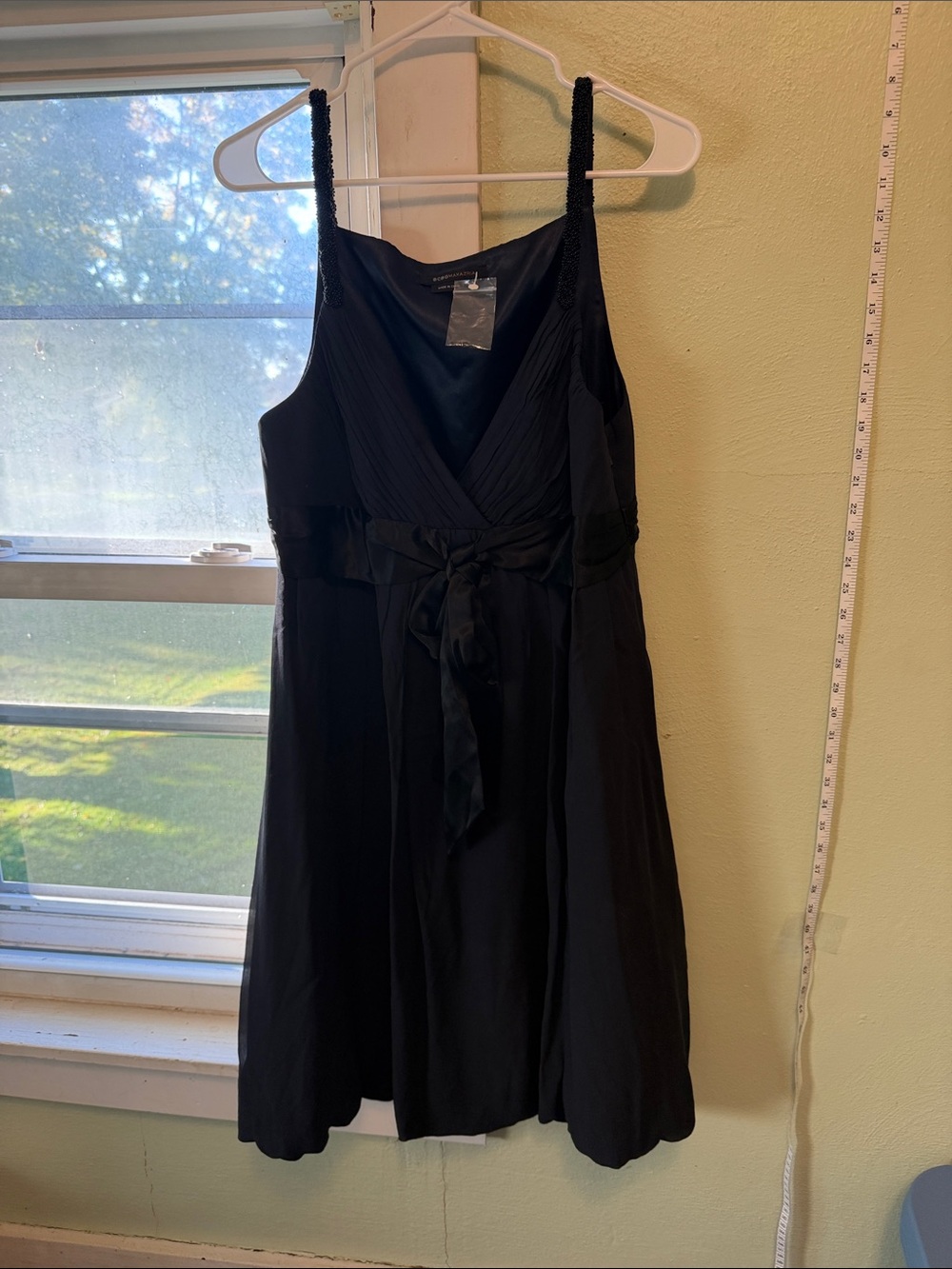 BCBGMaxAzria Black Sleeveless V-Neck Midi Dress with Tie Waist
